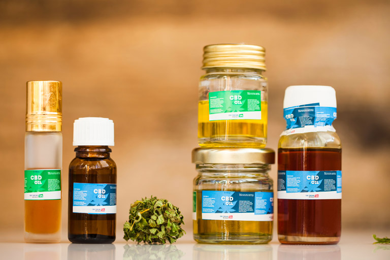 A collection of CBD oils in different containers