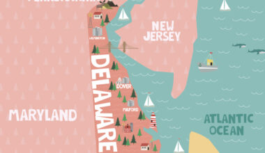 Illustrated map of Delaware, USA. Travel and attractions