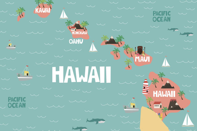 Illustrated map of Hawaii