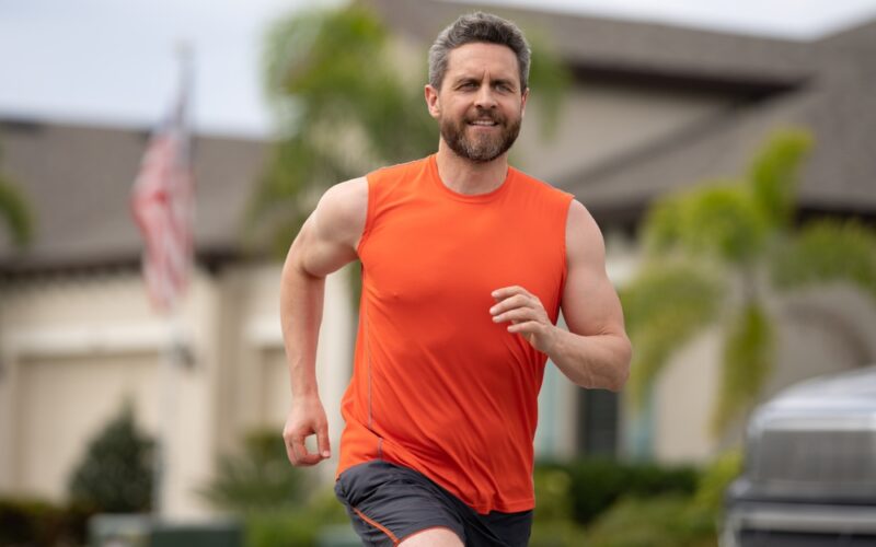 Middle aged man on a run