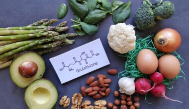 Foods shown that are rich in glutathione alongside a card that has glutathione written down