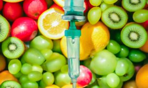 Myers IV Cocktail, Vitamin iv drip fruits natural therapy medical use iv vitamins intravenous fluid care patients loss nutrition and loss minerals weight and medical technology concept.