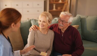 Nurse explaining husband and wife dosage for their medication