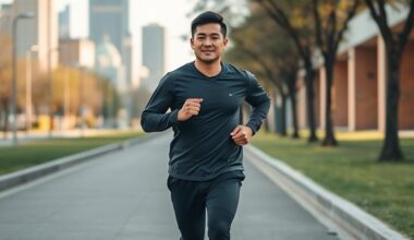 Asian Man Jogging in City