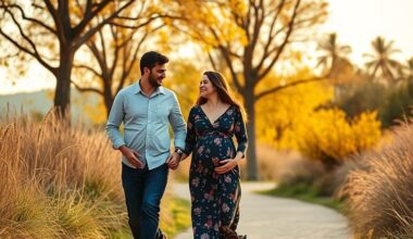 pregnant-woman-romantic-nature-walk-with-husband