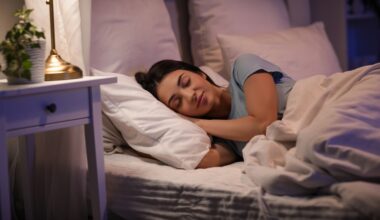 Beautiful young happy woman sleeping on bed in evening at home with sermorelin