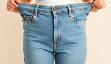 Woman weight loss with too big pants