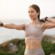 Peaceful and happy woman working out outside while on maintenance dose for Wegovy to lose weight.