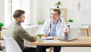 Doctor consulting with a patient in a bright medical office, representing professional guidance on combining Metformin and GLP-1 medications like semaglutide or tirzepatide for improved weight loss outcomes.
