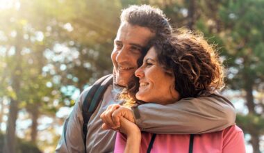 A couple on wegovy experiencing affected libido as a side effect hiking on a nature trail