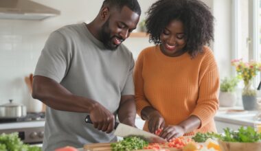 Black couple cooking healthy meal in kitchen to build their intimacy due to ozempic affecting their libido.