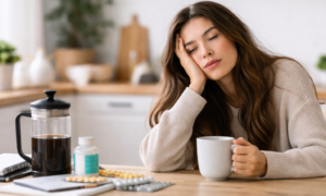 Girl Exhausted Despite Coffee and Sleep and Considering Getting Lab Tests Done