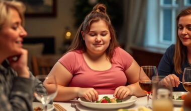 Teenager eating a balanced meal with family at the dinner table, representing healthy eating habits, family support, and safe weight management for adolescents.