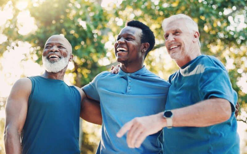 A group of men happy with their results after using enclomiphene medication.