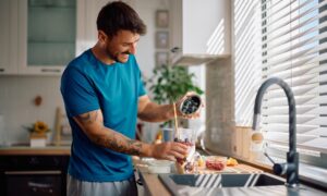 A man having a small breakfast after just being on one of the lower Semaglutide doses.